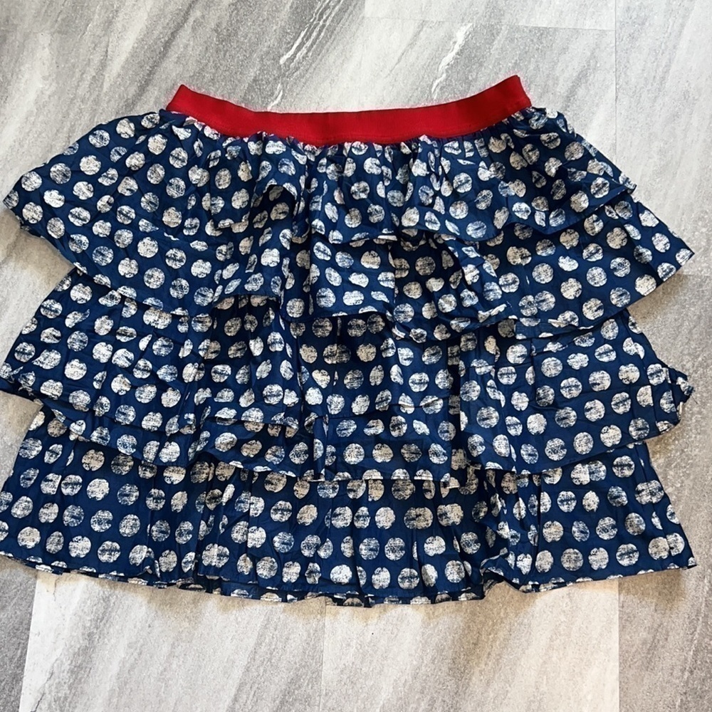 Lane Bryant tiered‎ polka dot skirt blue & white with red band size 14/16